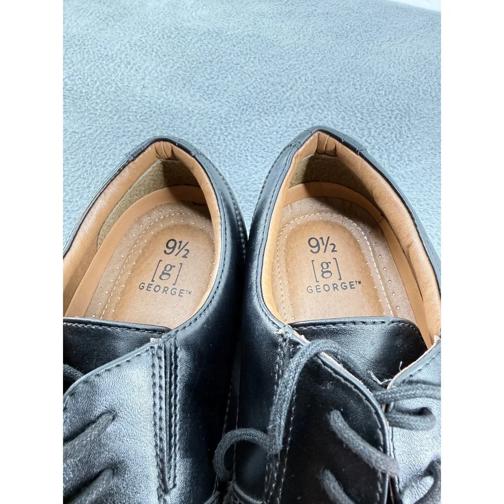 George Cap Toe Dress Shoes Mens 9.5 Black Faux Leather Lace Up Derby Business